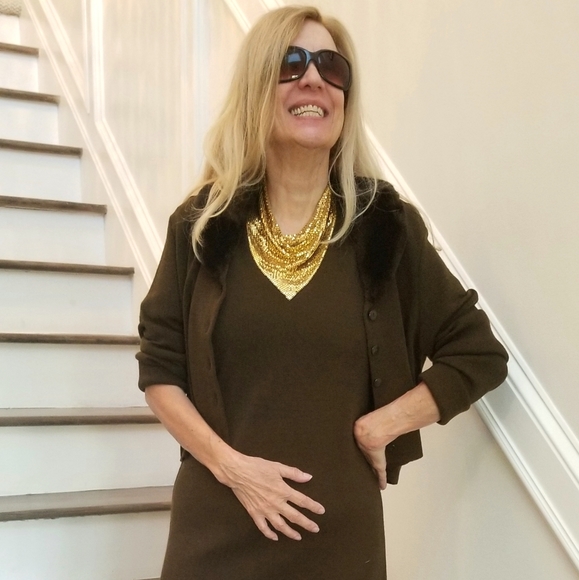 Whiting & Davis Brass Mesh Turner Necklace and Earrings Set, $186